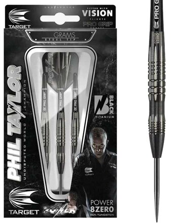 Target šipky Phil Taylor Power 8Zero Black steel 22g