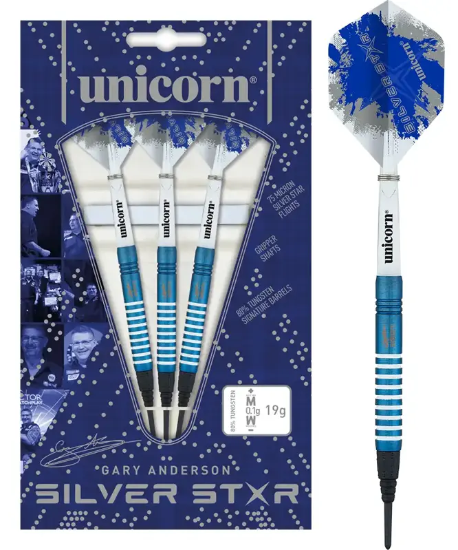 Unicorn šipky Blue Silver Star Gary Anderson 19g